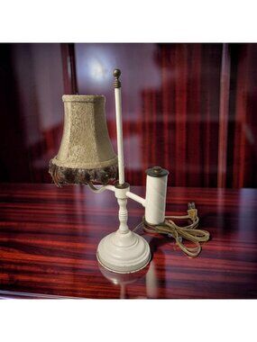 Antique Hitchcock Weighted White Enamel Single Student Desk Lamp